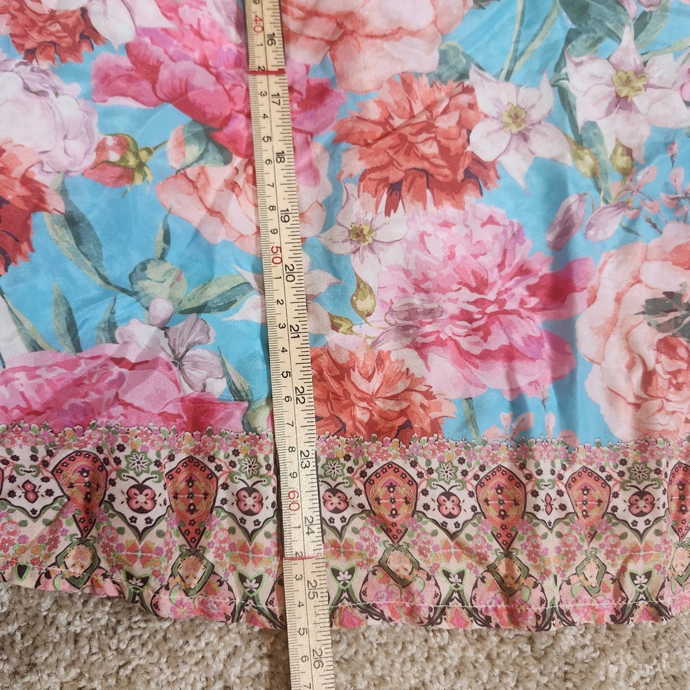 Johnny Was Blouse Floral 100% Silk Tassel‎ V-Neck Boho Pink Blue XS - Picture 9 of 9
